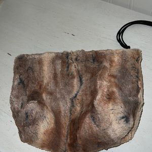 Keiki Company Luxe faux fur satin lined accessory bag red wolf 8” x 6”
